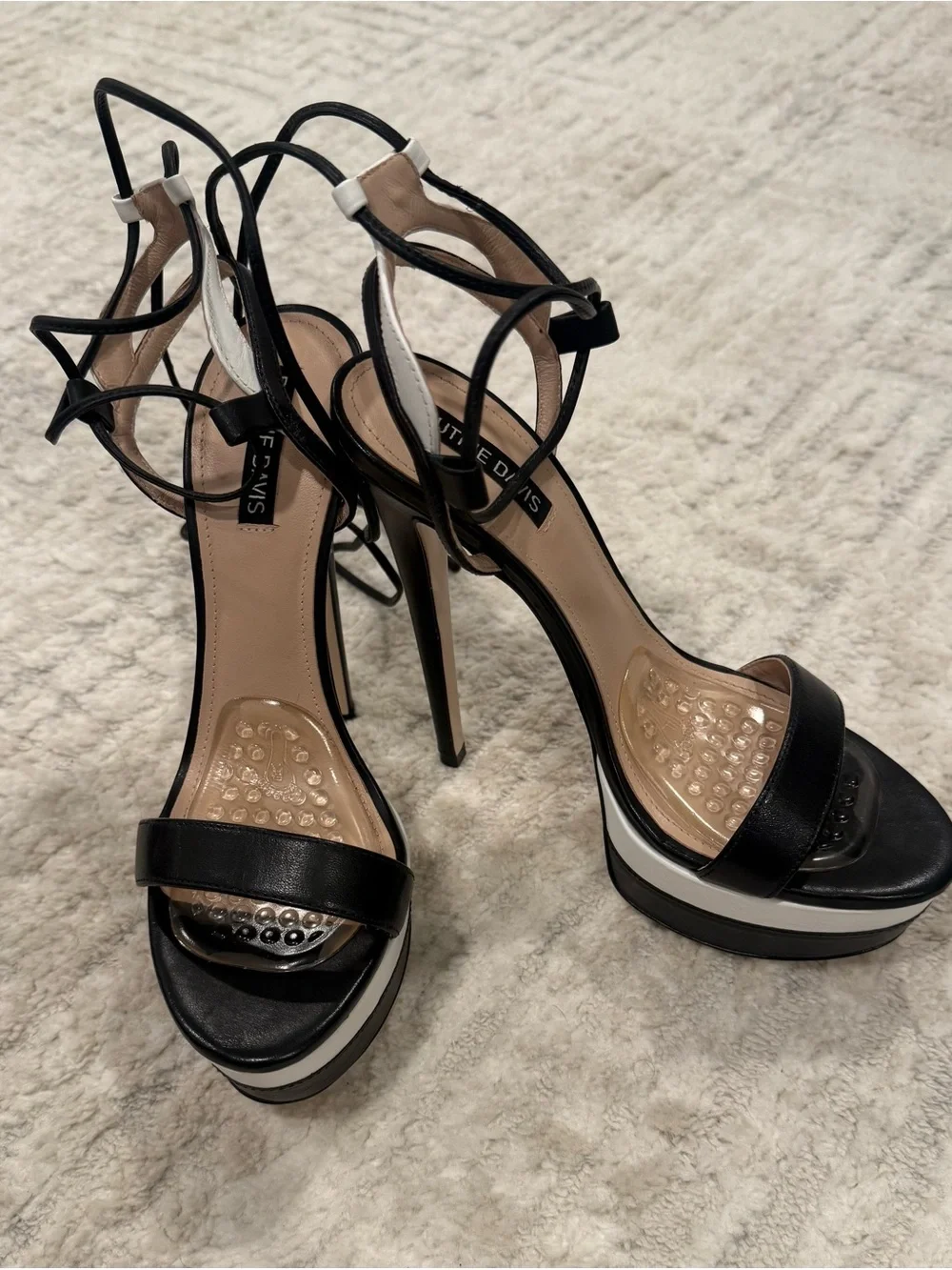 Ruthie Davis Black and White Lace-Up Platform Heels
